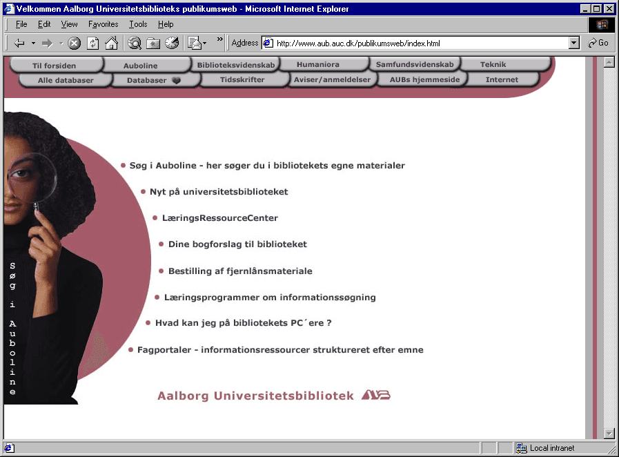 Aalborg Universitetsbiblioteks hjemmeside 2000