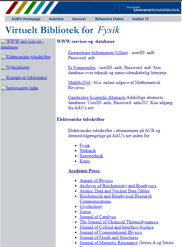 Virtuelt bibliotek for Fysik anno 1997